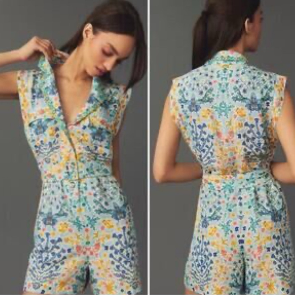Ranna Gill Blue and Yellow Floral Jumpsuit with Sleeveless Design